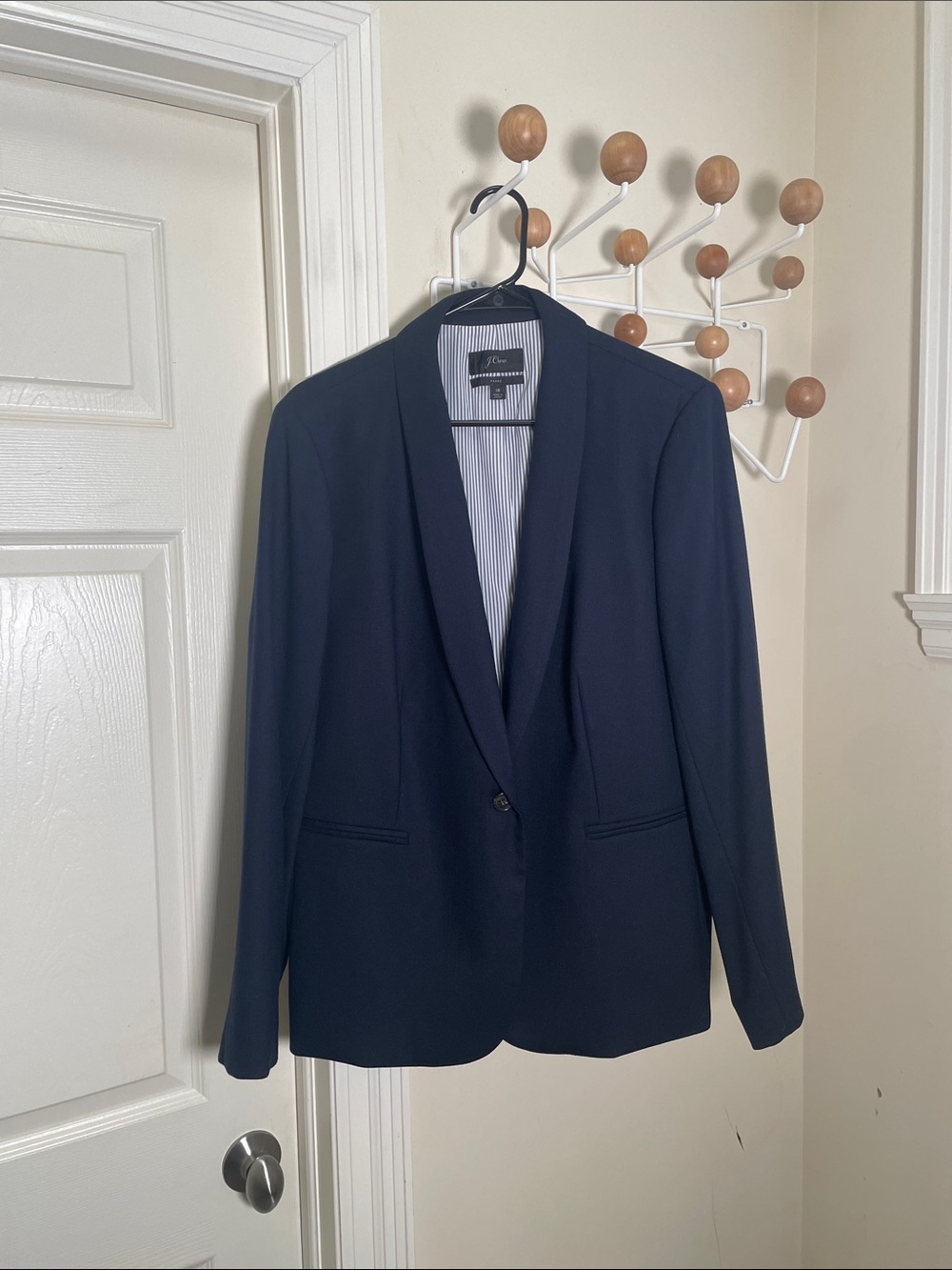 J. Crew Parke Wool Blend Single-Button Shawl Collar Blazer Navy 18